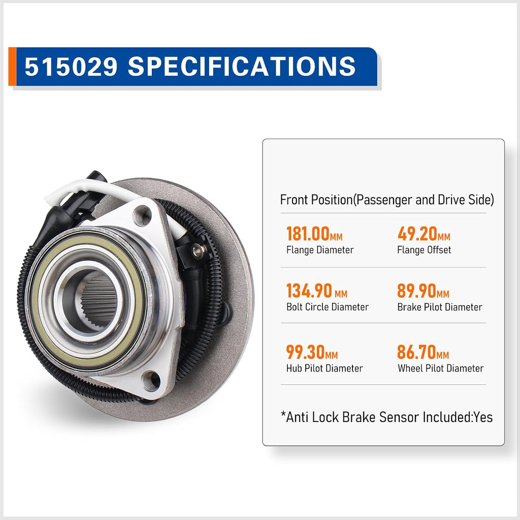 PAROD Front Pair 515029 Wheel Hub & Bearing Assembly 4WD Compatible with 2000-2003 Ford F-150, 2004 Ford F-150 Heritage w/ABS