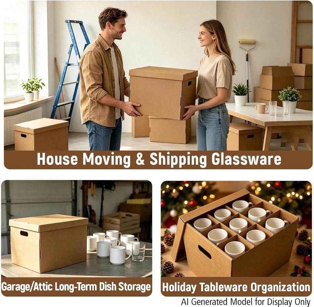 2-Tier Cup & Mug Moving Boxes for Small Coffee Mugs, Tea Cups & Glassware