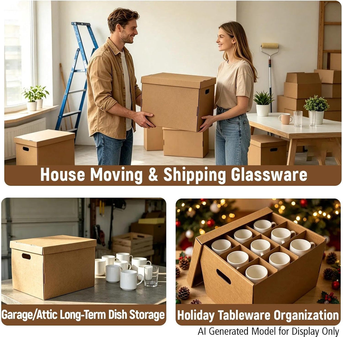 2-Tier Cup & Mug Moving Boxes for Small Coffee Mugs, Tea Cups & Glassware