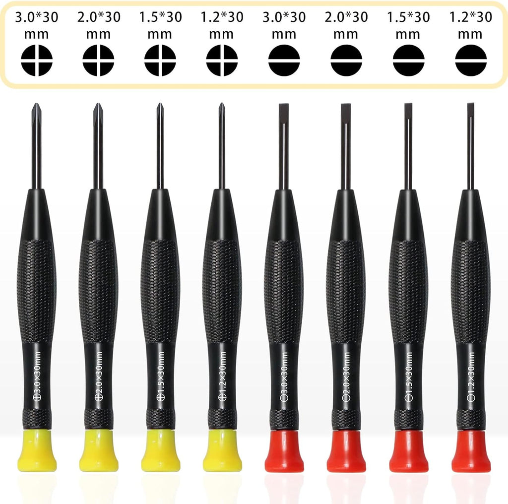 Eyeglass Repair Kit with Glasses Screws - Contains Precision Screwdriver kit and Nose Pads, Cleaning Cloth, Tweezers
