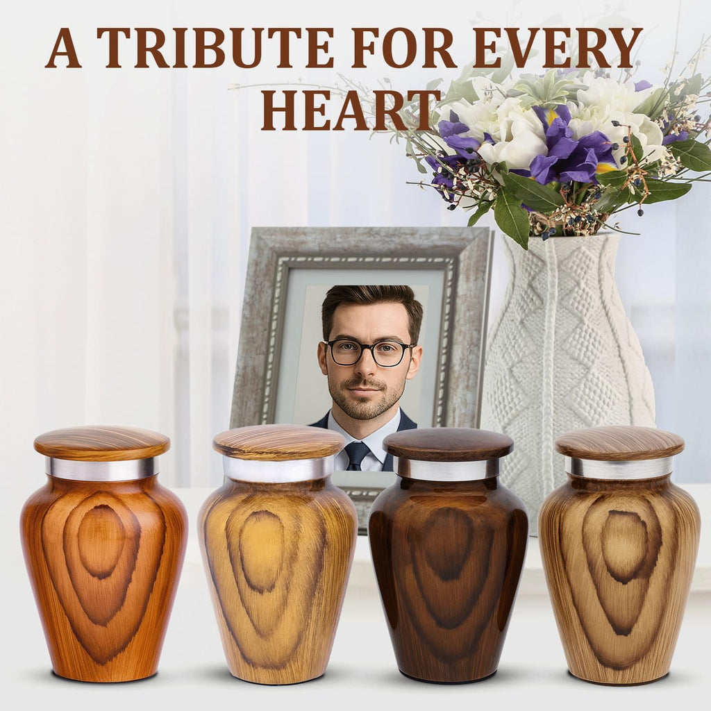 Metallic Wooden Print Small Urns for Human Ashes Keepsake - Mini Urn for Ashes Adult Male & Female - Keepsake Urns