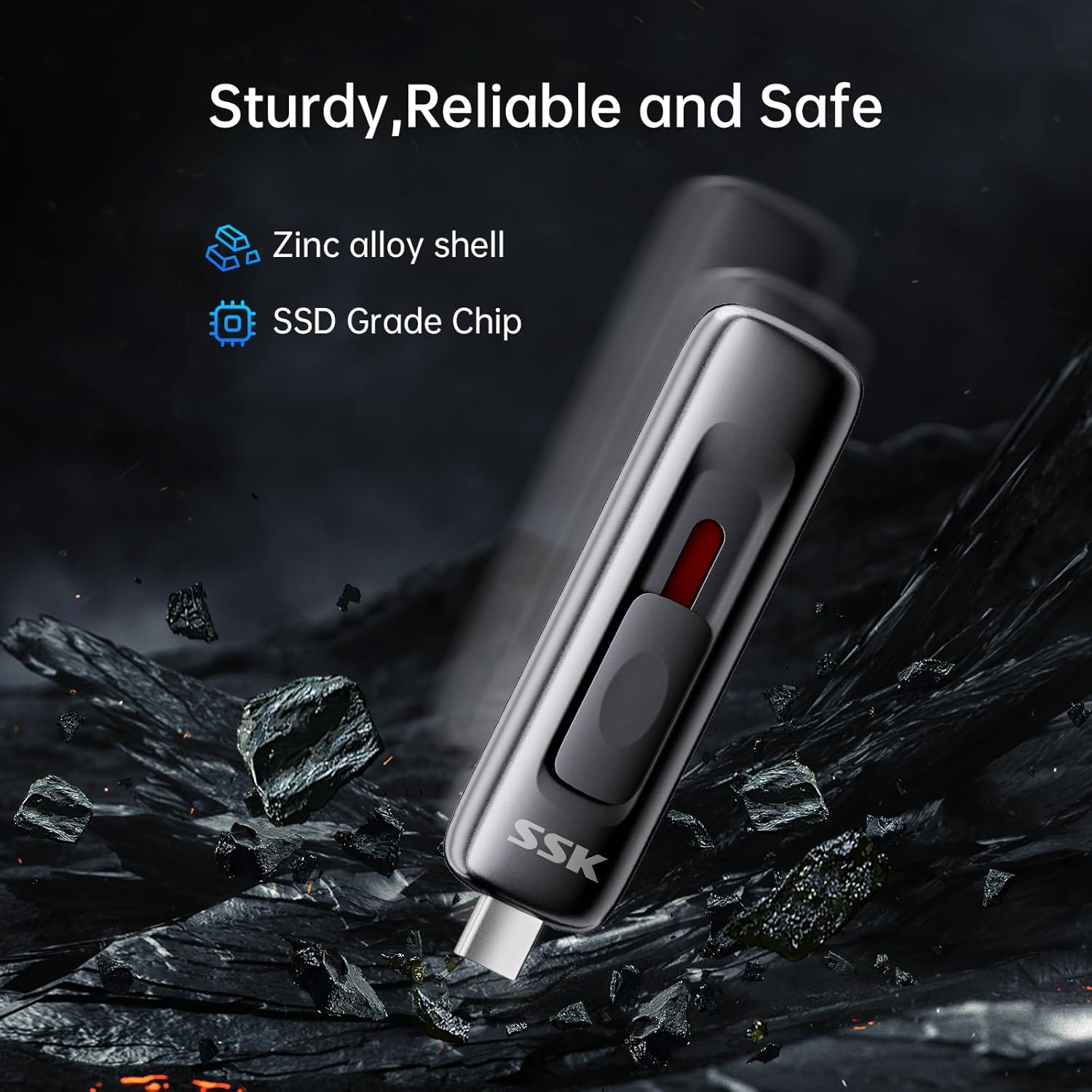 USB Drive 128GB up to 550MB/s External SSD USB C+A 3.2 Thumb Drive | SMART & TRIM,Dual Ports,Metal,Push-pull