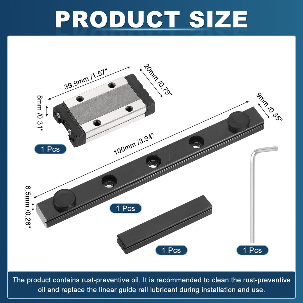 uxcell 1Pcs MGN9 100mm Linear Sliding Rail Guide with MGN9H Sliding Block