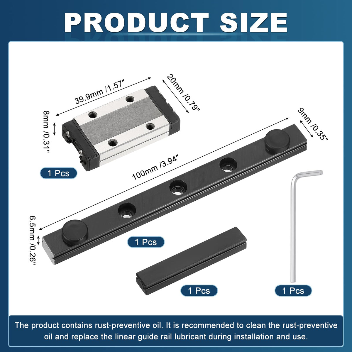uxcell 1Pcs MGN9 100mm Linear Sliding Rail Guide with MGN9H Sliding Block