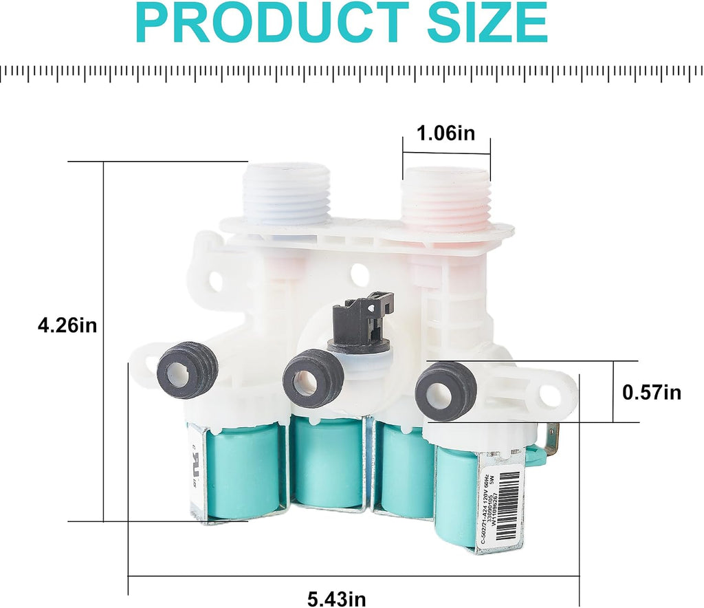 【𝟮𝟬𝟮𝟲 𝙐𝙥𝙜𝙧𝙖𝙙𝙚𝙙】 W11165546 W11096267 Washer Water Inlet Valve Replacement For whirl-pool Kenmore Maytag Washing Machine Parts Replaces 33090105,W1059942 W10599423