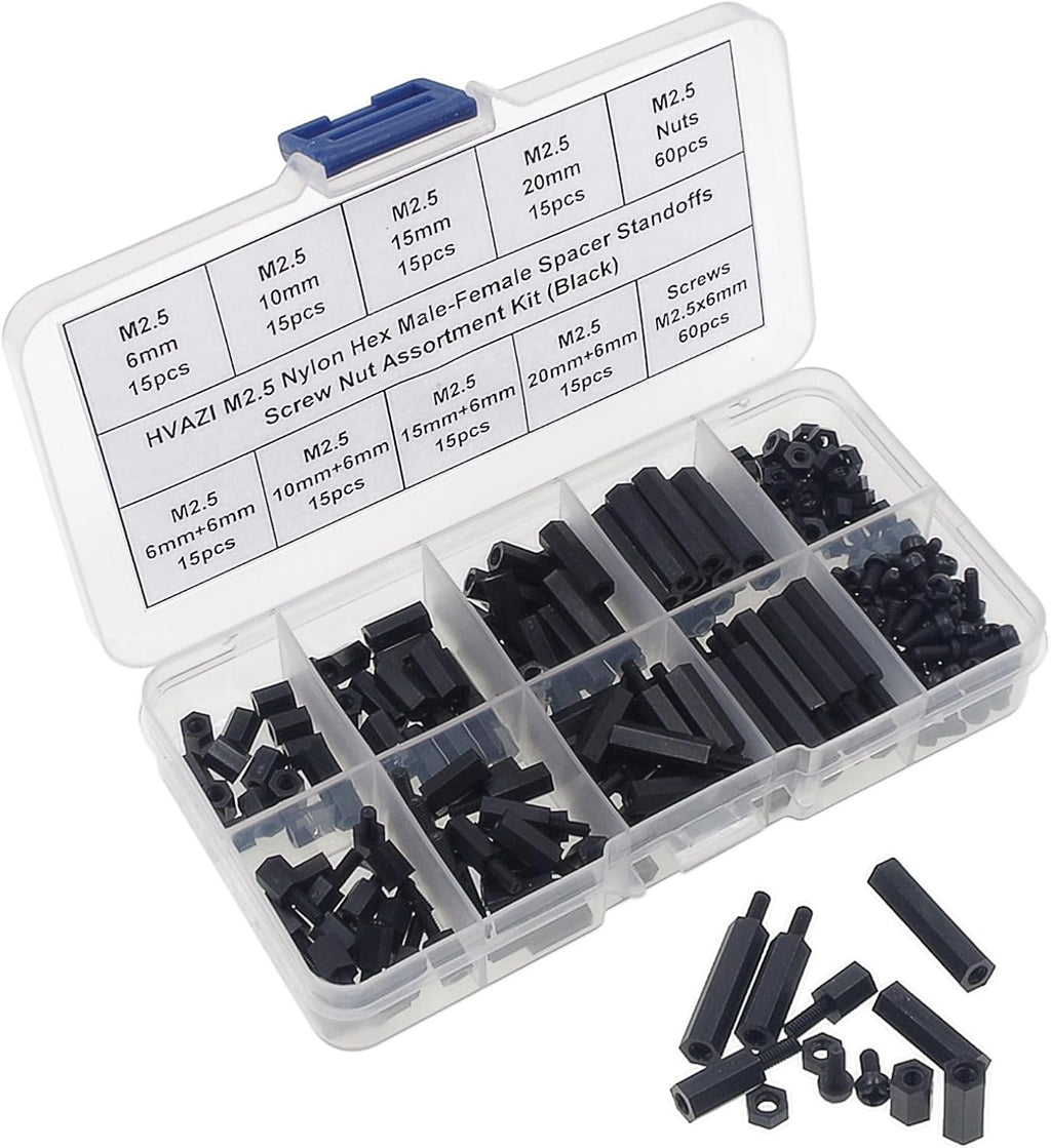 M2.5 Black Nylon Male-Female Hex Standoffs Screws Nuts Assortment Kit