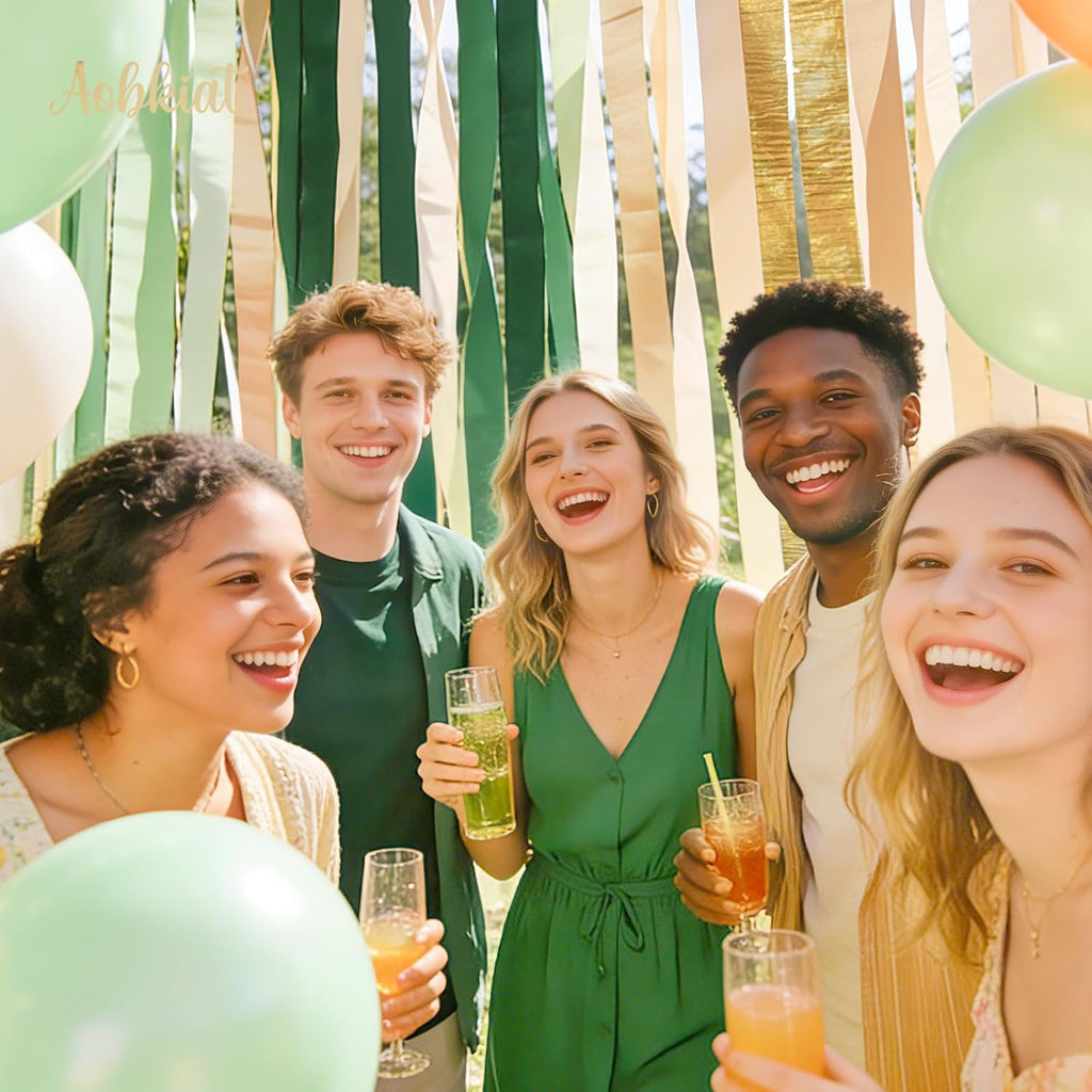 Wedding Party Decorations, 5 Rolls Olive Green Khaki Crepe Paper Streamers for Green Boho Wedding, Birthday