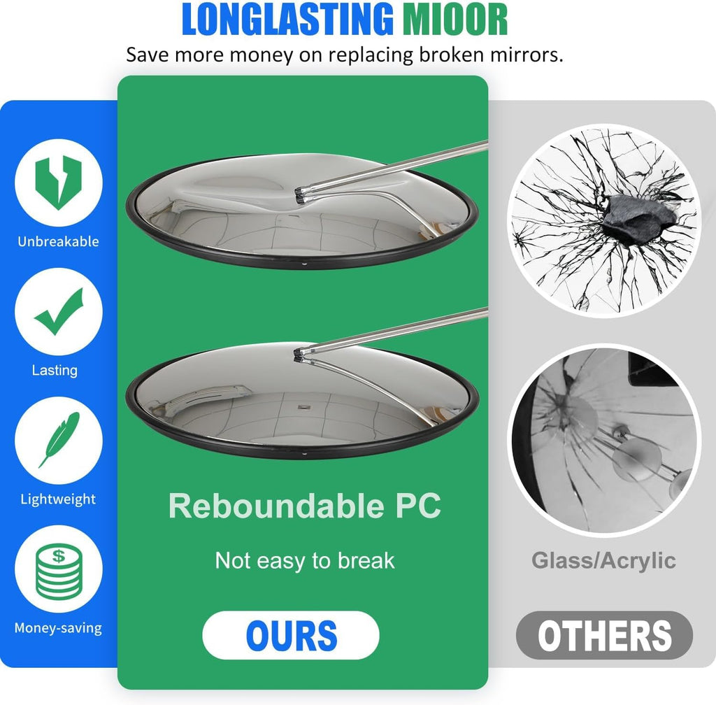 24in Unbreakable Convex Mirror for Blind Spots, Adjustable Bracket | Outdoor Convex Mirror for Driveways, Garages &