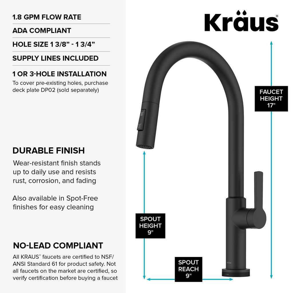 Oletto Touch Kitchen Faucet with Pull Down Sprayer in Matte Black