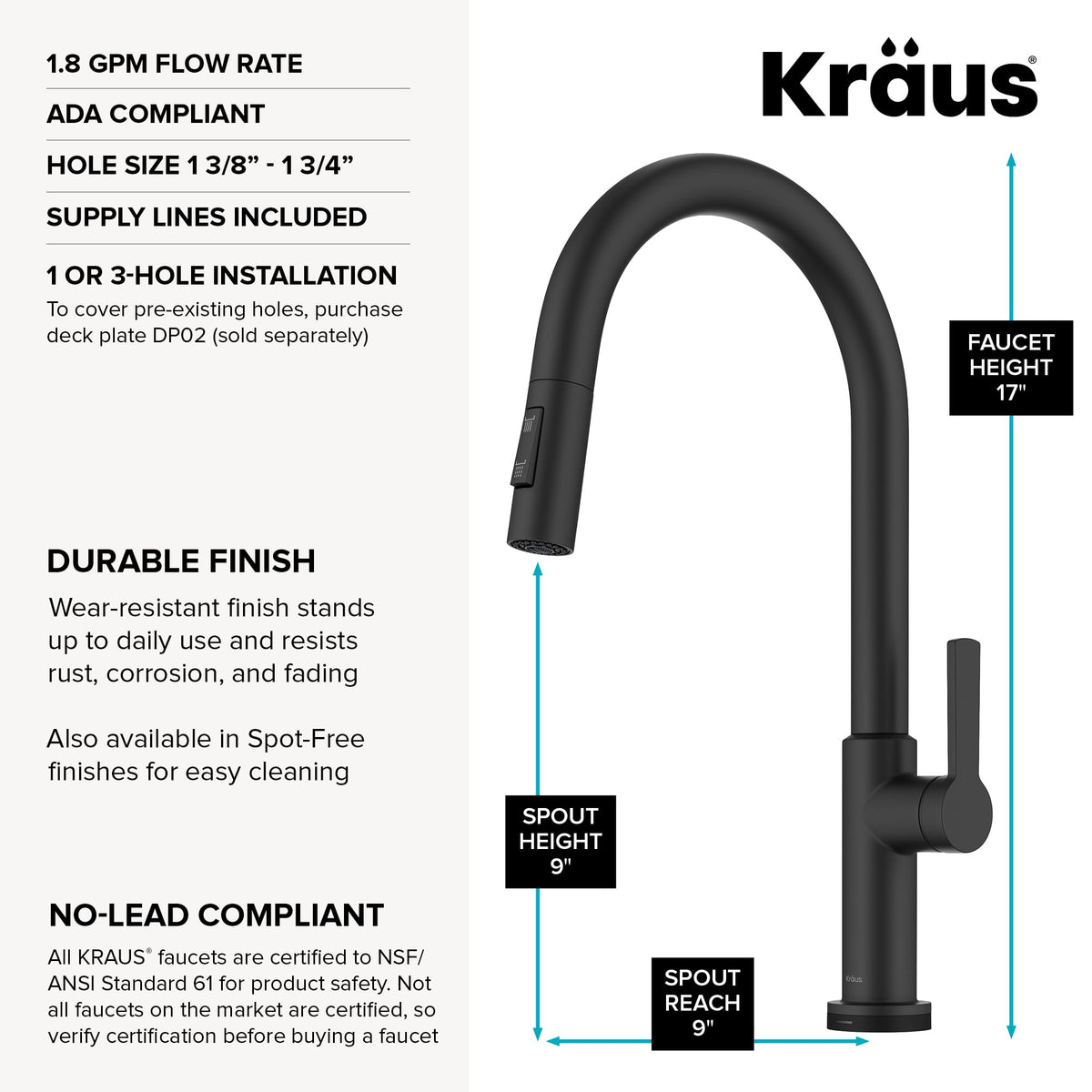 Oletto Touch Kitchen Faucet with Pull Down Sprayer in Matte Black