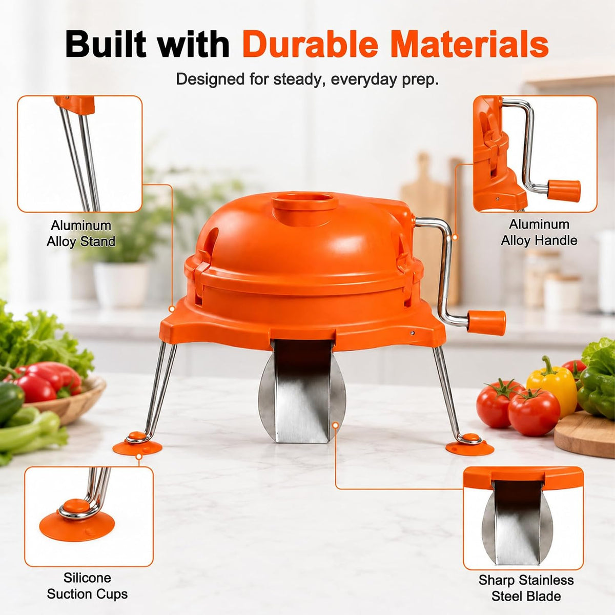 Orange Commercial Vegetable Dicer, Heavy Duty Manual Tabletop Cuber - 1/4" x 1/4" Food Chopper for Salsa