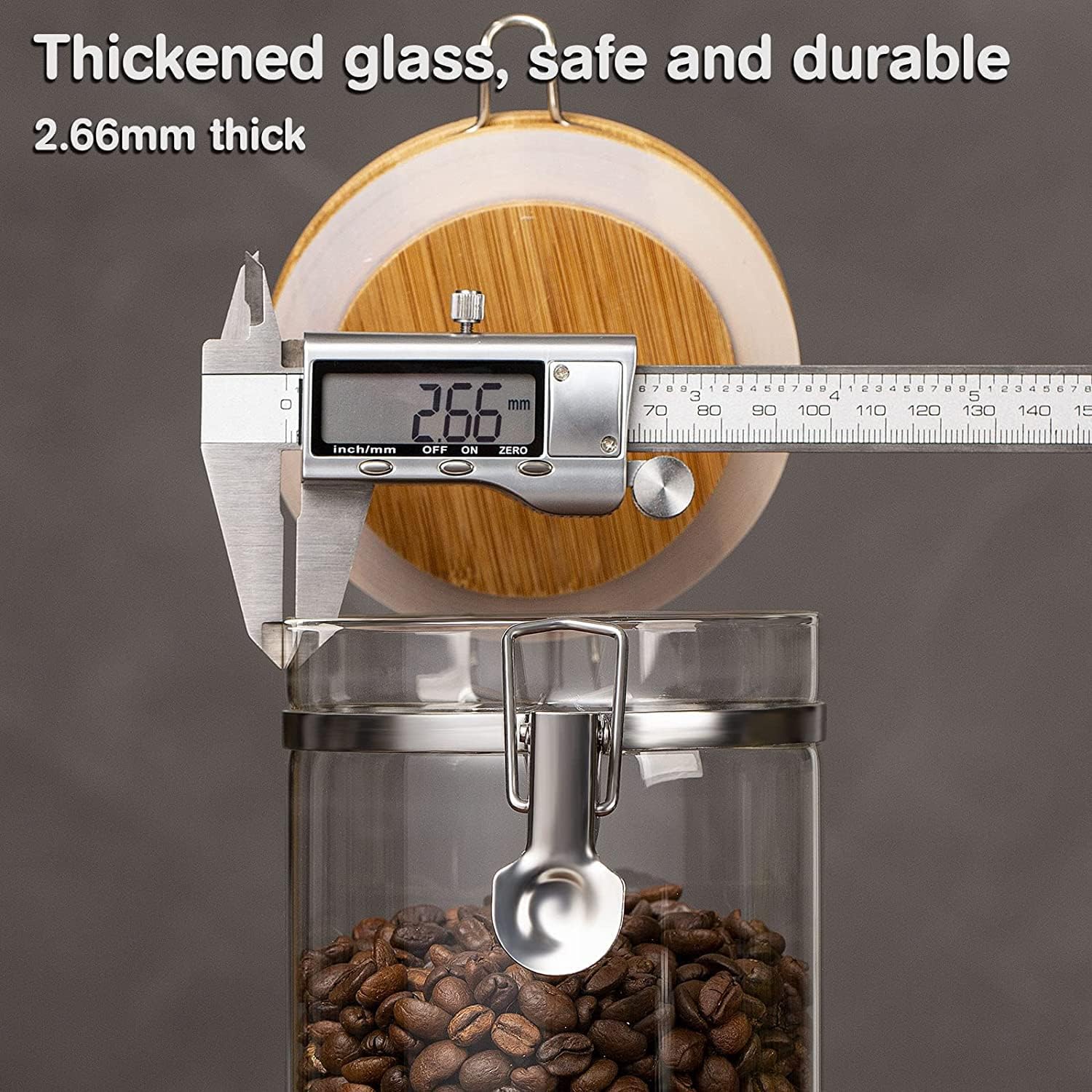 Coffee Container with Shelf: 2P 45OZ Glass Airtight Coffee Holder | Large Capacity Coffee Canister w/Wooden Scoop