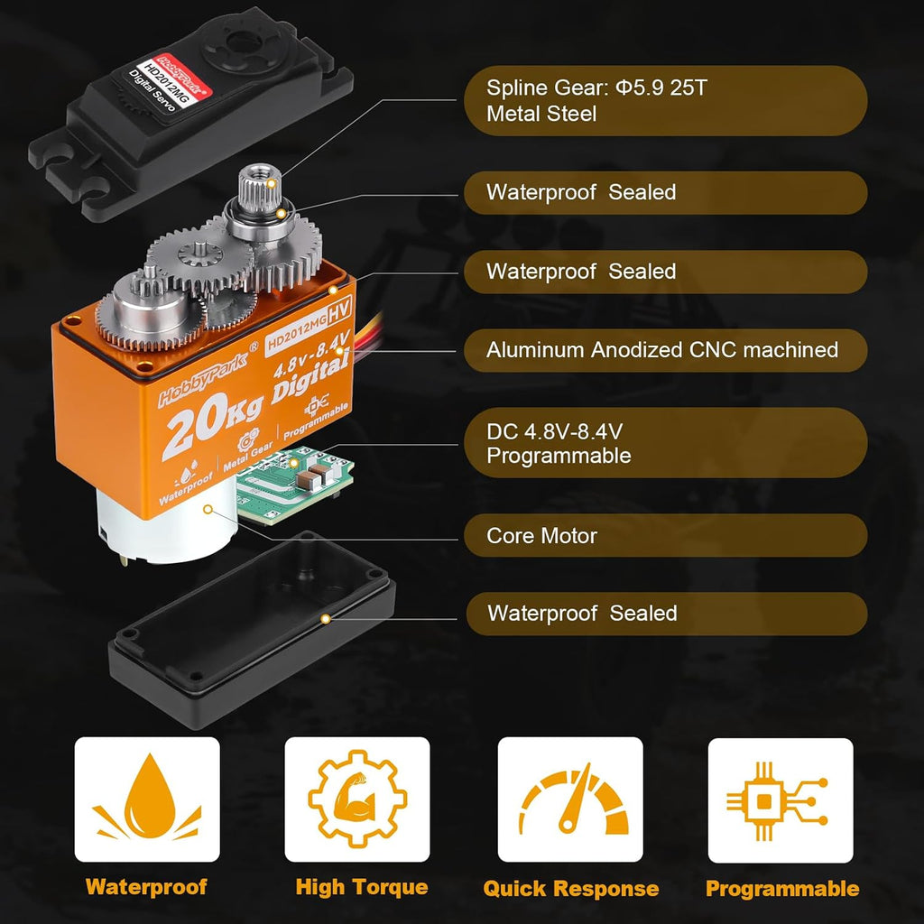 Waterproof Servo Metal Gear RC Servo Digital Servo w/Aluminum Horn RC Parts for 1/12 1/10 RC Crawler RC Truck RC Car