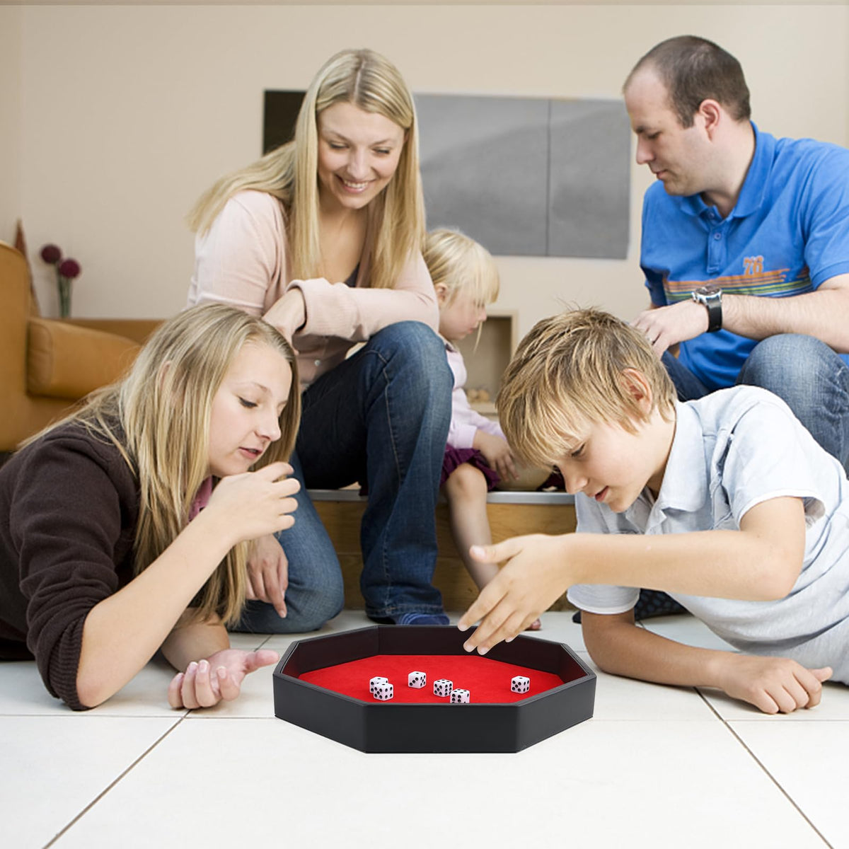Dice Rolling Tray, Felt Lined PU Leather Octagon Dice Tray for Dungeon Crawler Games, Red