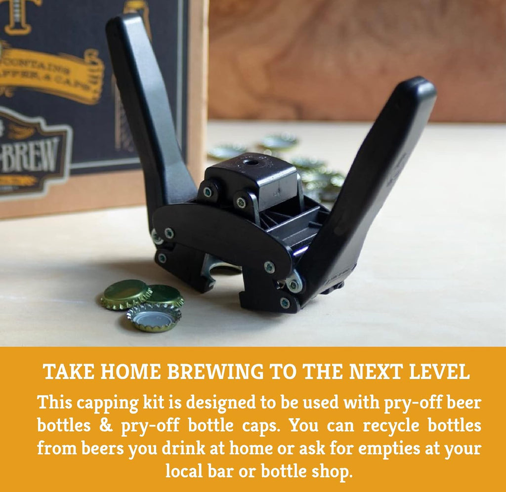 Capping Kit - Includes Beer Bottle Capper and 100 Bottle Caps - For Home Brewing - Beer Making Supplies