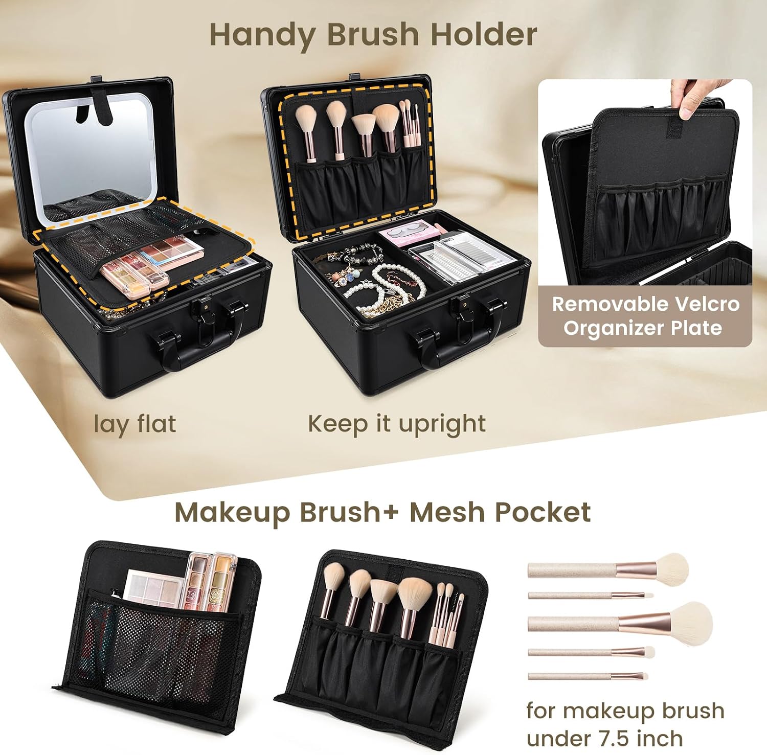 Makeup Case with Lighted Vanity Mirror, Makeup Organizer Box Travel Make up Case with LED Mirror Portable Cosmetic