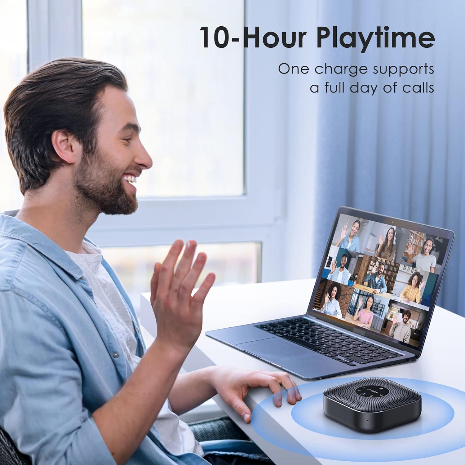 M0 Plus Conference Speaker and Microphone, 4 Mics 360° Voice Pickup | Noise Reduction, USB C&C-to-A Adapter