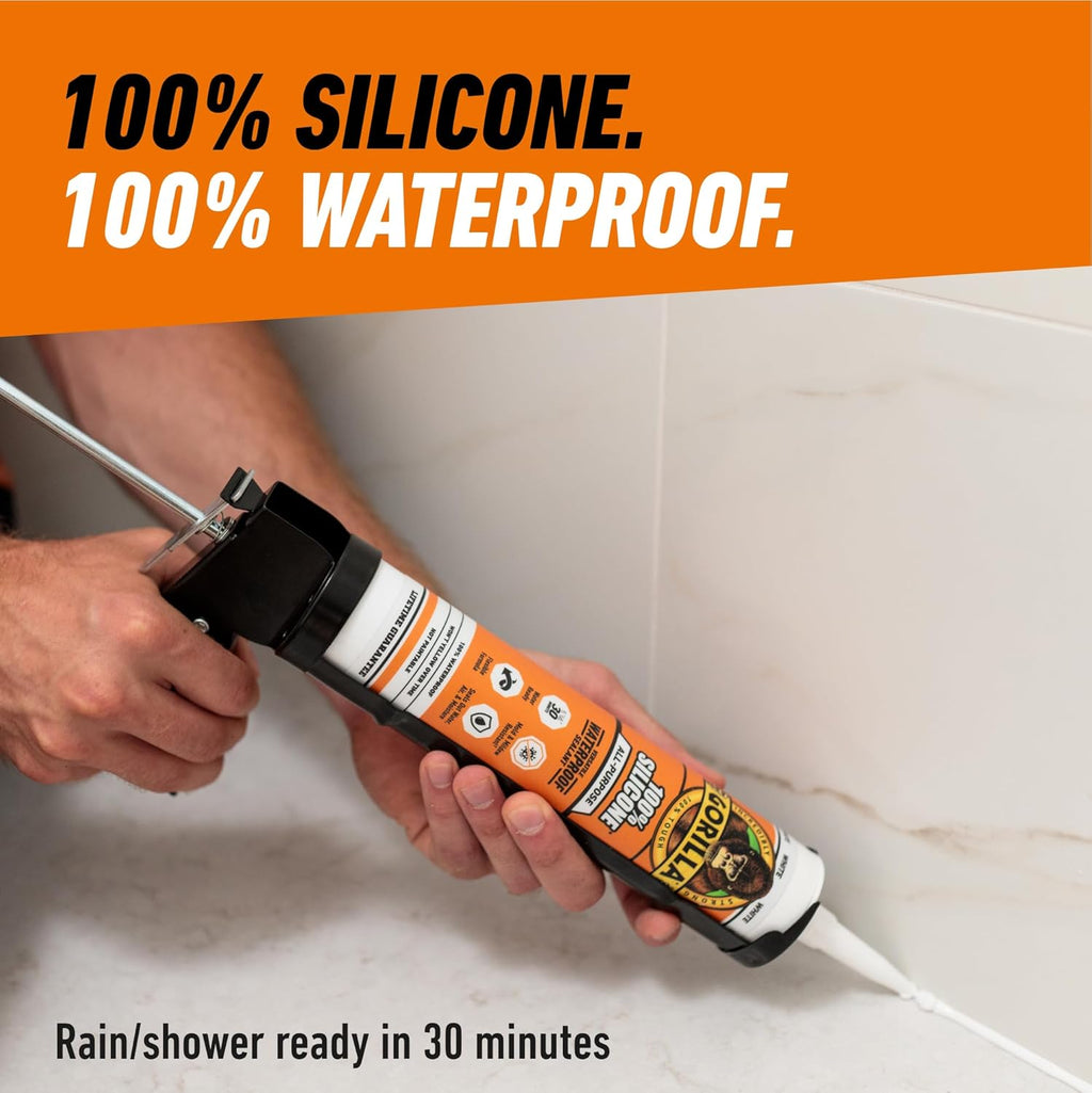 100% Silicone Waterproof Caulk, All-Purpose, White, 10 oz Cartridge