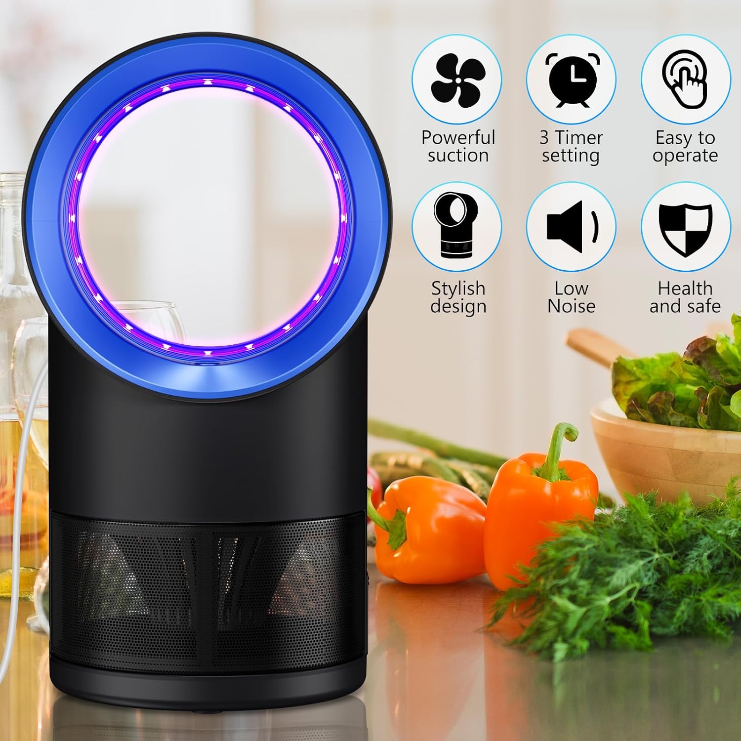 Fly Trap Indoor,Blue Gnat Traps House Indoor,Indoor Insect Trap with Timer | Fruit Fly Trap Indoors Suctions &
