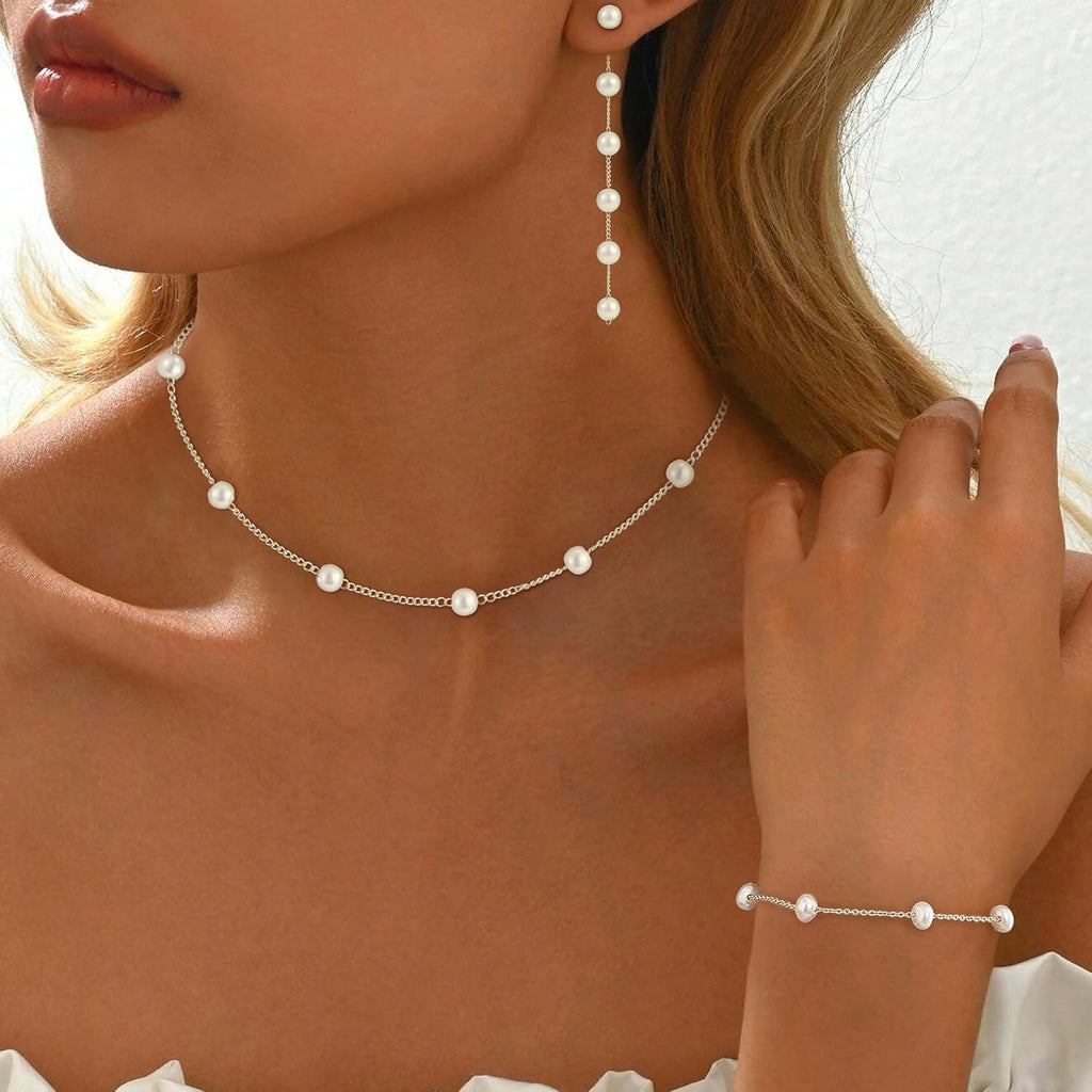 Pearl Necklaces for Women Trendy, 18K Gold/Silver Plated Layered Pearl Necklaces Dainty Pearls Choker Necklace and