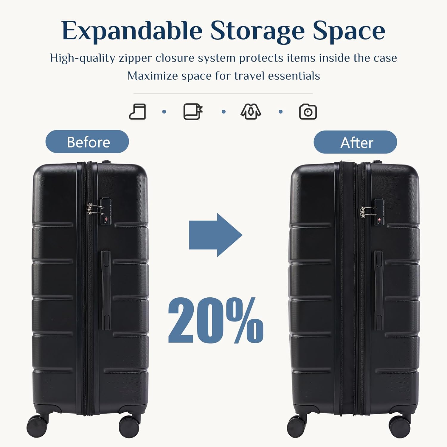 21 Inch Carry On Luggage, ABS Hard Shell Lightweight Rolling Expandable Suitcase with Double Spinner Wheels & TSA