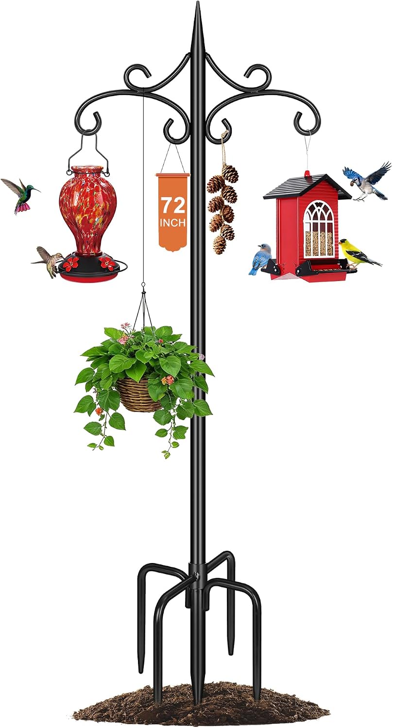 Double Shepherd Hook for Outdoor,72in Heavy Duty Bird Feeder Pole