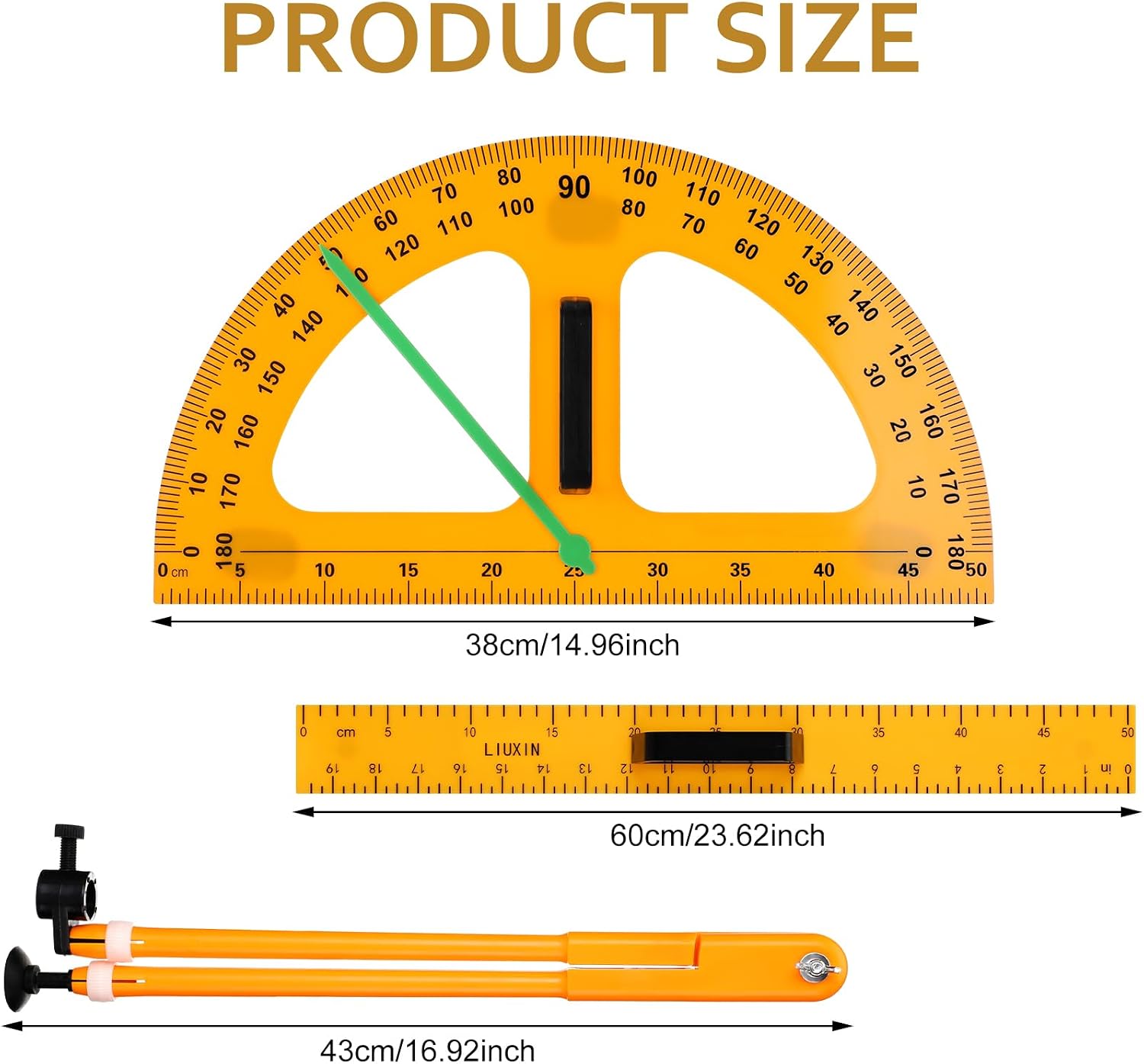 1 Set Large Mathematics Teaching Kit Including 1 Pcs Jumbo Teaching Ruler 1 Pcs Large Protractor 1 Pcs Geometry