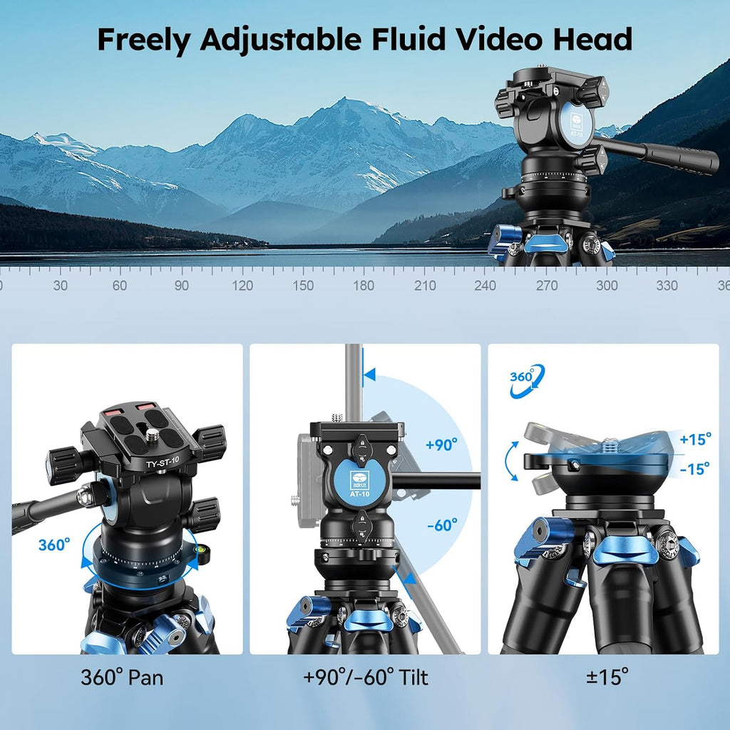 AM-223L+AT-10 Carbon Fiber Tabletop Video Tripod Kit, Fluid Head | 11LB Load, Compact, Lightweight, DSLR, Mirrorless