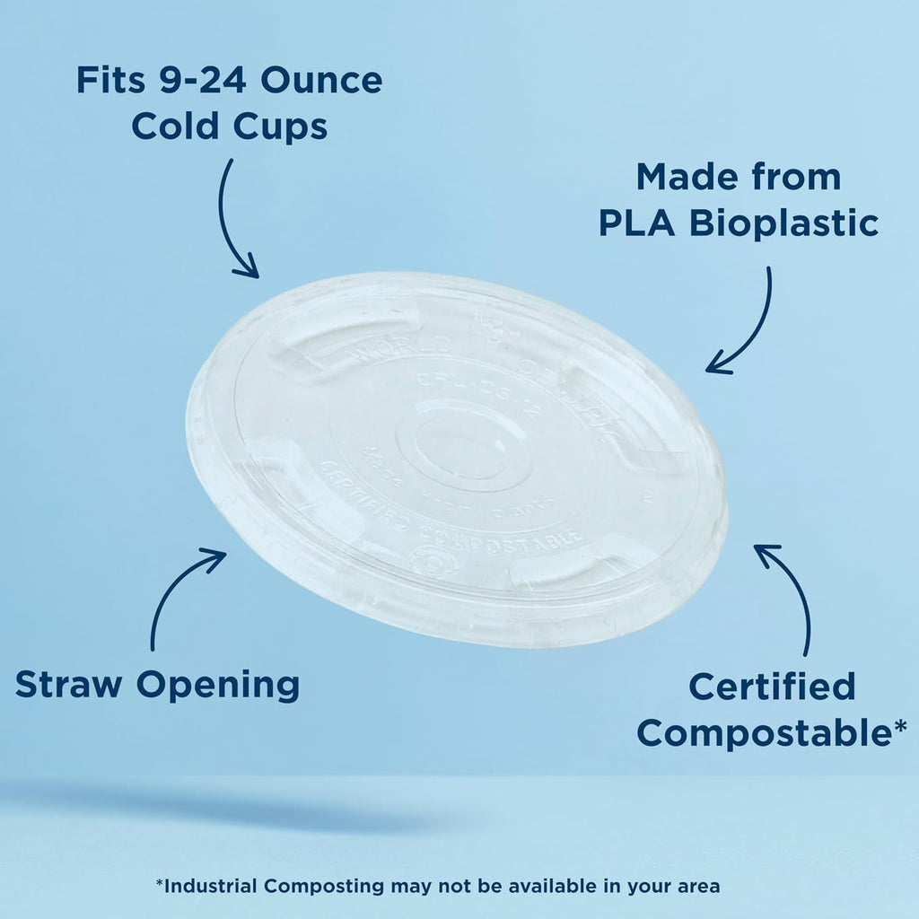 Compostable Cup Lids, Fits 9-24 Oz Cold Cups, Pack of 200