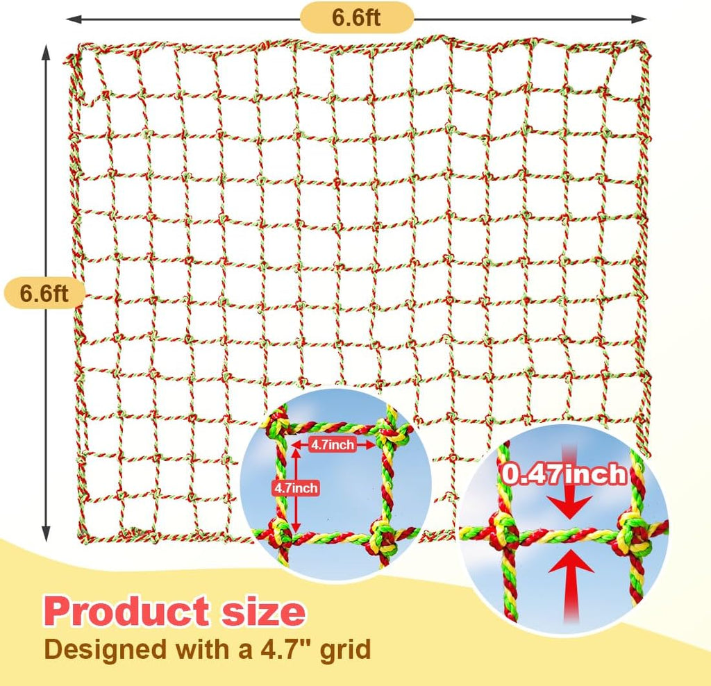 Climbing Net, 6.6ft X 6.6ft Polyester Climbing Cargo Net for Kids Outdoor, Heavy Duty Large Military Playground