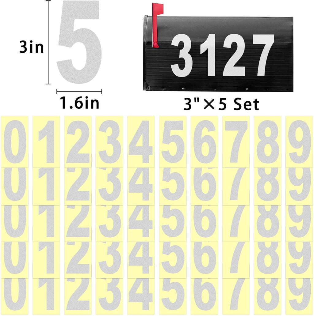 3 Inch Reflective Mailbox Numbers Sticker for Outside(0-9, 5 Sets) | Strong Self Adhesive Vinyl House Numbers for