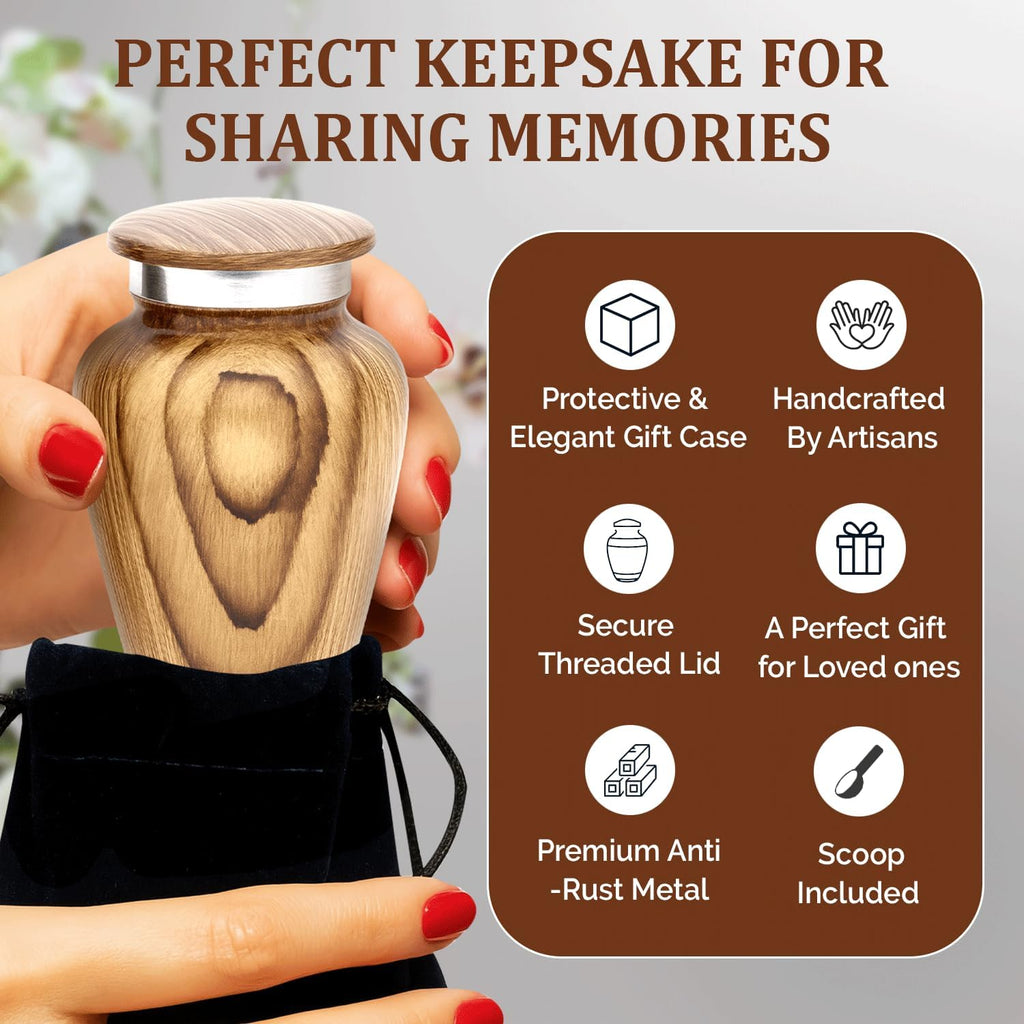 Metallic Wooden Print Small Urns for Human Ashes Keepsake - Mini Urn for Ashes Adult Male & Female - Keepsake Urns