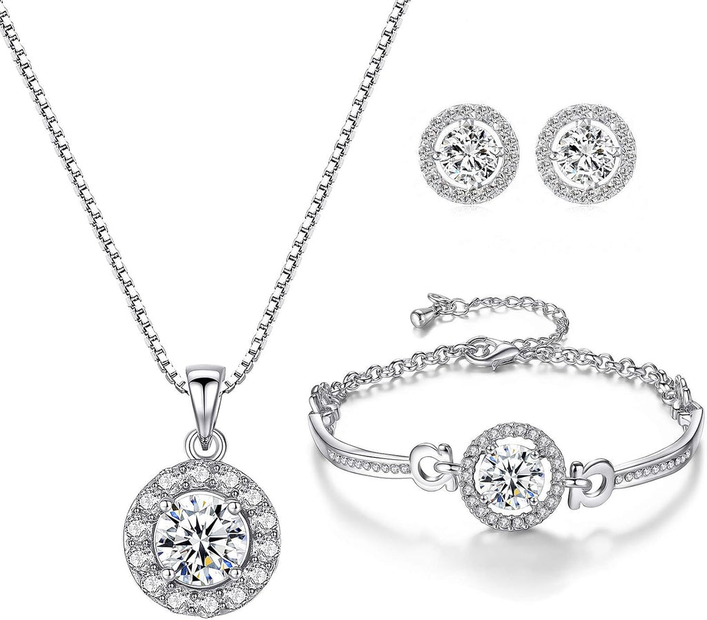 Jewellery Set Heart Pendant Necklace and Earrings Set Cubic Zirconia Jewellery for Women