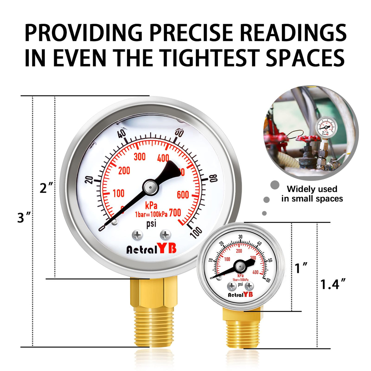 AetralYB 1-Inch Mini Pressure Gauge, 0-60 PSI,1/8” NPT Bottom Mount