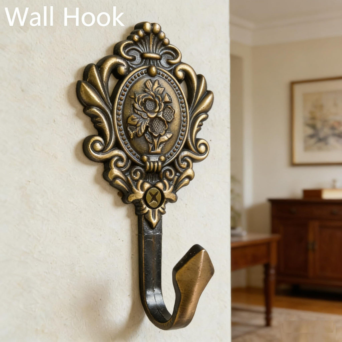 2Pcs Curtain Tiebacks Hook Vintage Bronze Rose Pattern Carved Wall Hooks