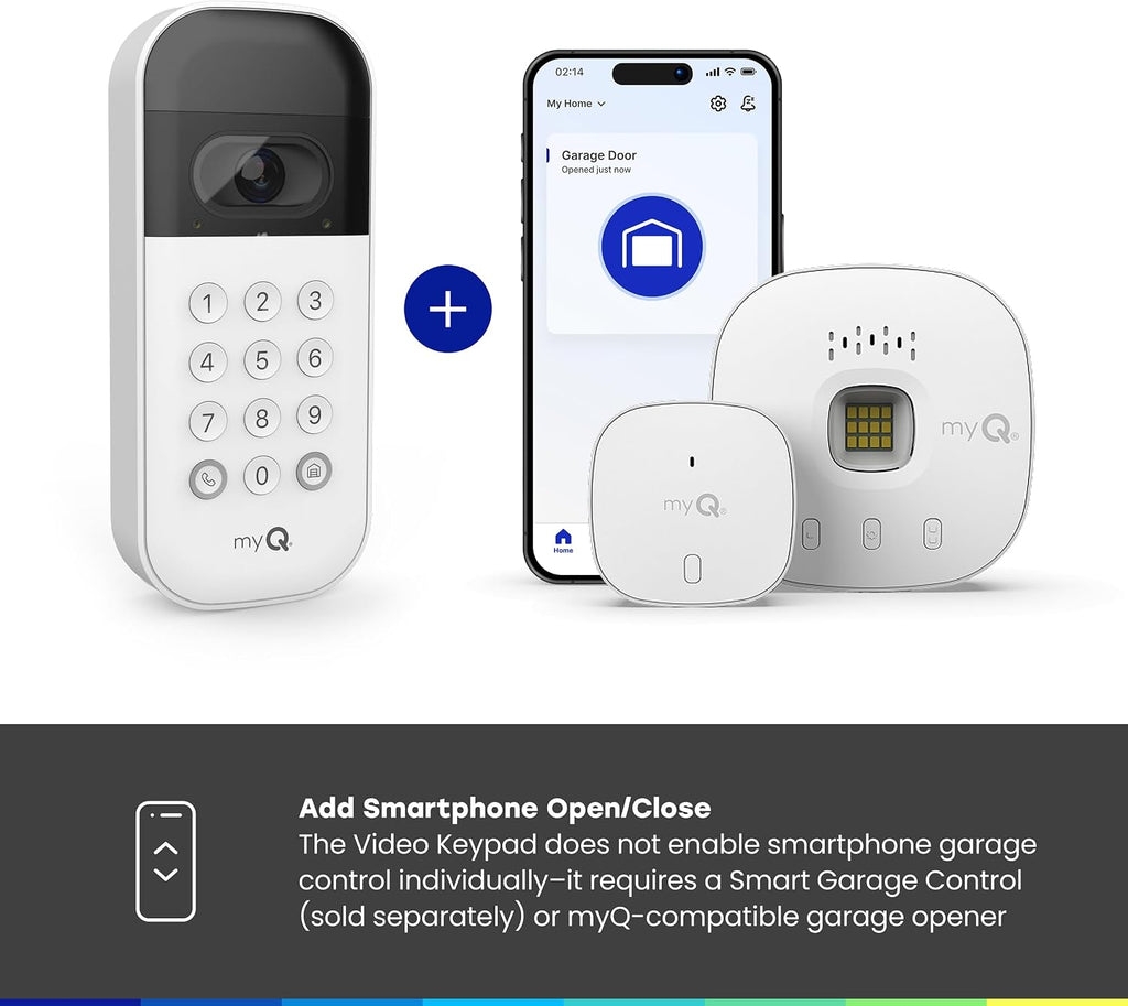 myQ Smart Garage Door Video Keypad with Wide-Angle Camera,Customizable PIN Codes,and Smartphone Control–Take Charge