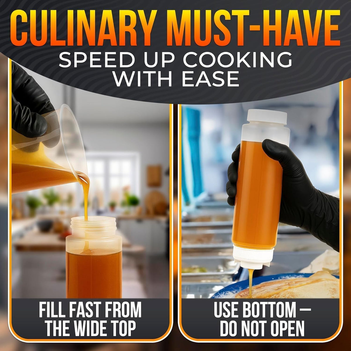3 Pcs 16 oz Inverted Condiment Squeeze Bottles for Sauces, Refillable