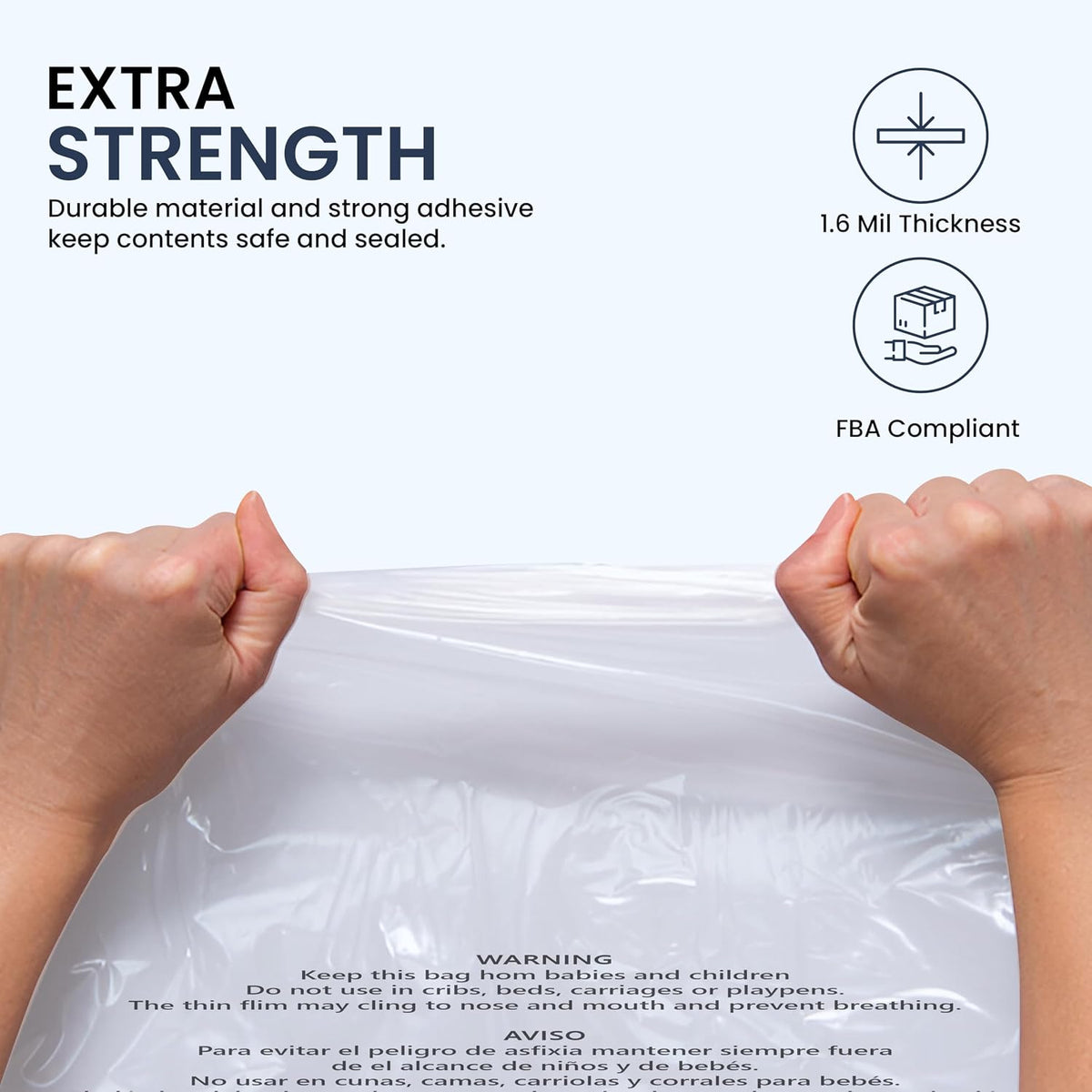 10x13 Inch Clear Poly Bags with Suffocation Warning (500 Count) – Permanent Self-Seal Adhesive – Transparent Plastic