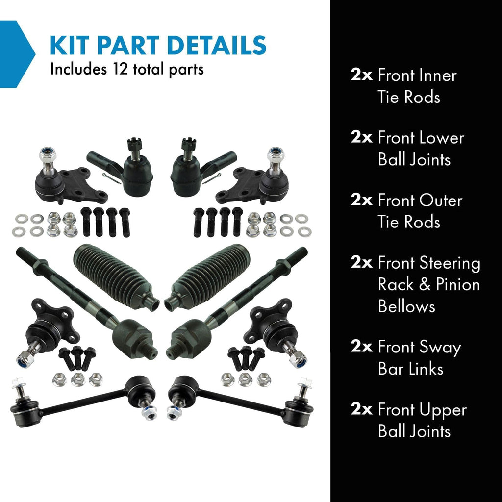 TRQ Front Steering & Suspension Kit Ball Joint Steering Rack & Pinion