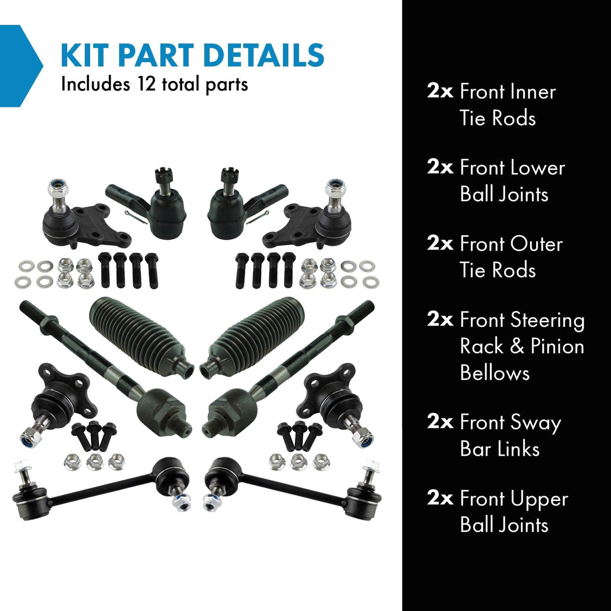 TRQ Front Steering & Suspension Kit Ball Joint Steering Rack & Pinion
