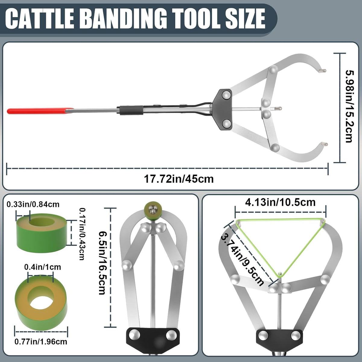 Cattle Banding Tool Kit, Large Expander Pliers with 24 Rubber Bands