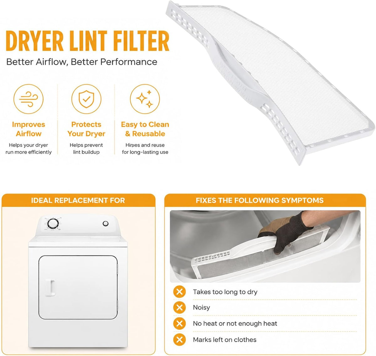 WP37001142 37001142 Dryer Lint Filter Compatible with Whirlpool Amana
