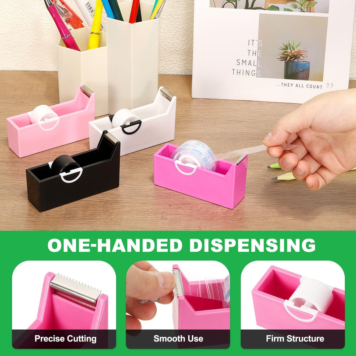 4 Pack Tape Dispenser Desk, Small Desktop Tape Dispenser, Rose