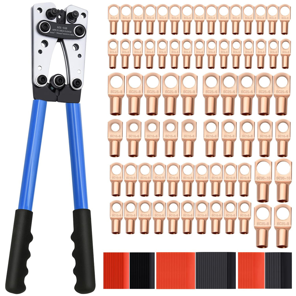 Cable Lug Crimping Tool with 74pcs Copper Wire Lugs