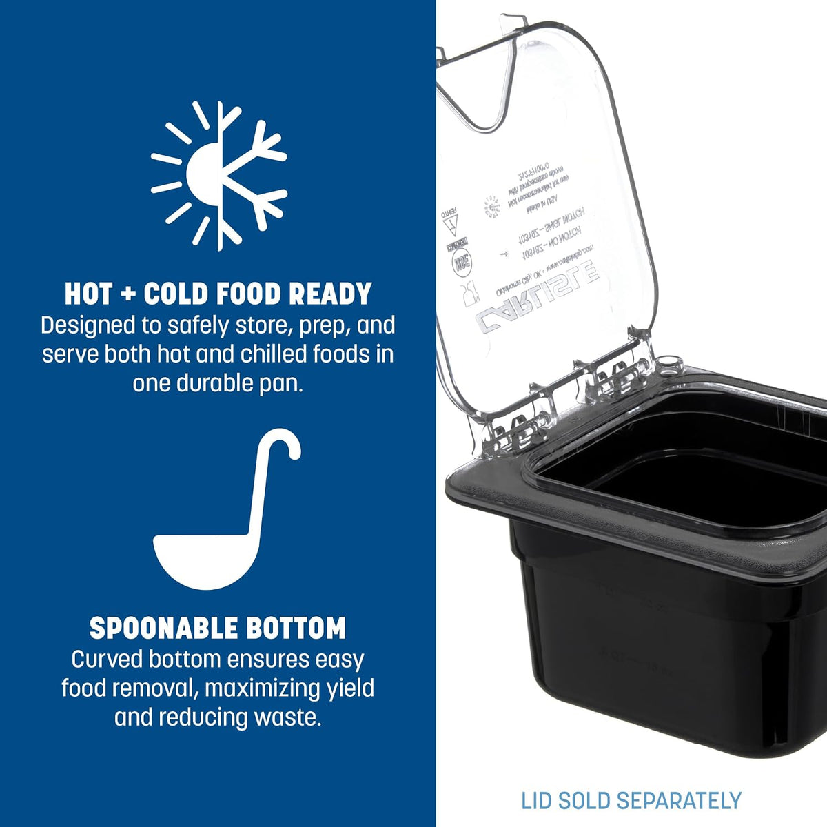 3068403-E Plastic Food Pan, 1/6 Size, 4 Inches Deep, Black