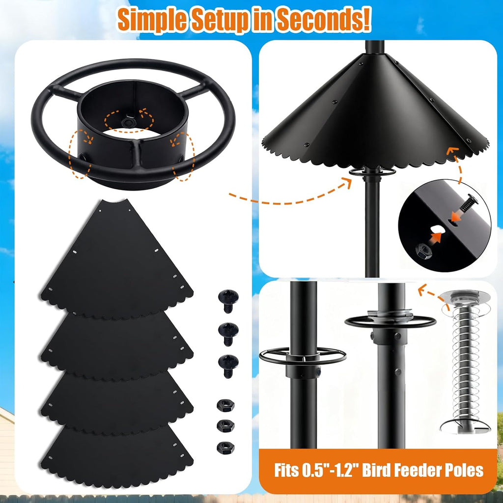Upgrade Metal Squirrel Baffle for Bird Feeder Round Pole, for 0.5-1.2" Pole