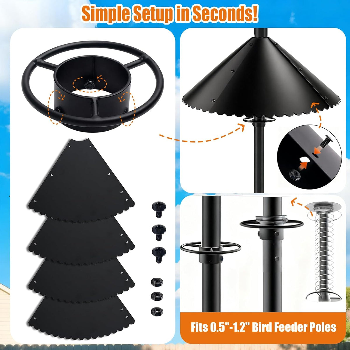 Upgrade Metal Squirrel Baffle for Bird Feeder Round Pole, for 0.5-1.2" Pole
