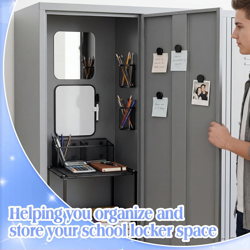 Adjustable Locker Shelf Organizer Set with Magnetic Accessories, Locker Shelf Adjustable 10.6–15 Inch with Magnetic