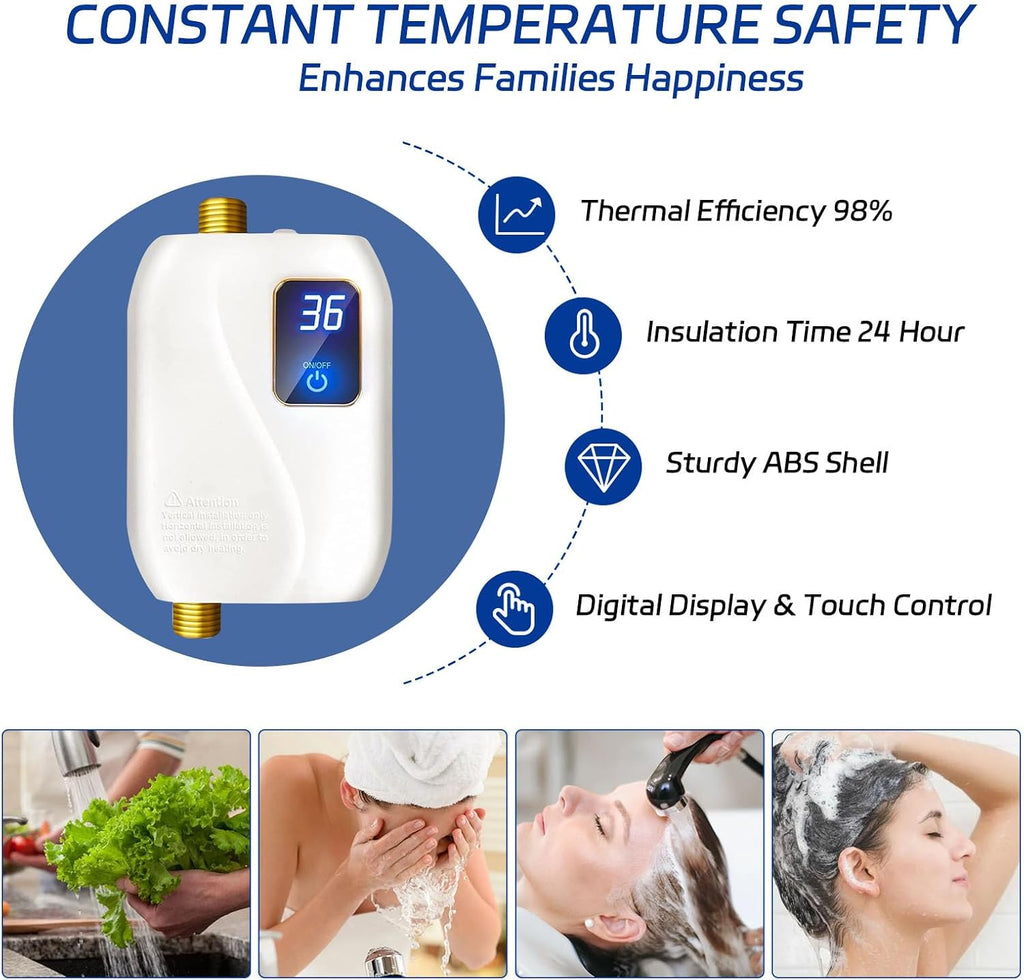 Tankless Water Heater Electric 110V, 3000W Instant Electric Water Heater, Under Sink Water Heater with Digital
