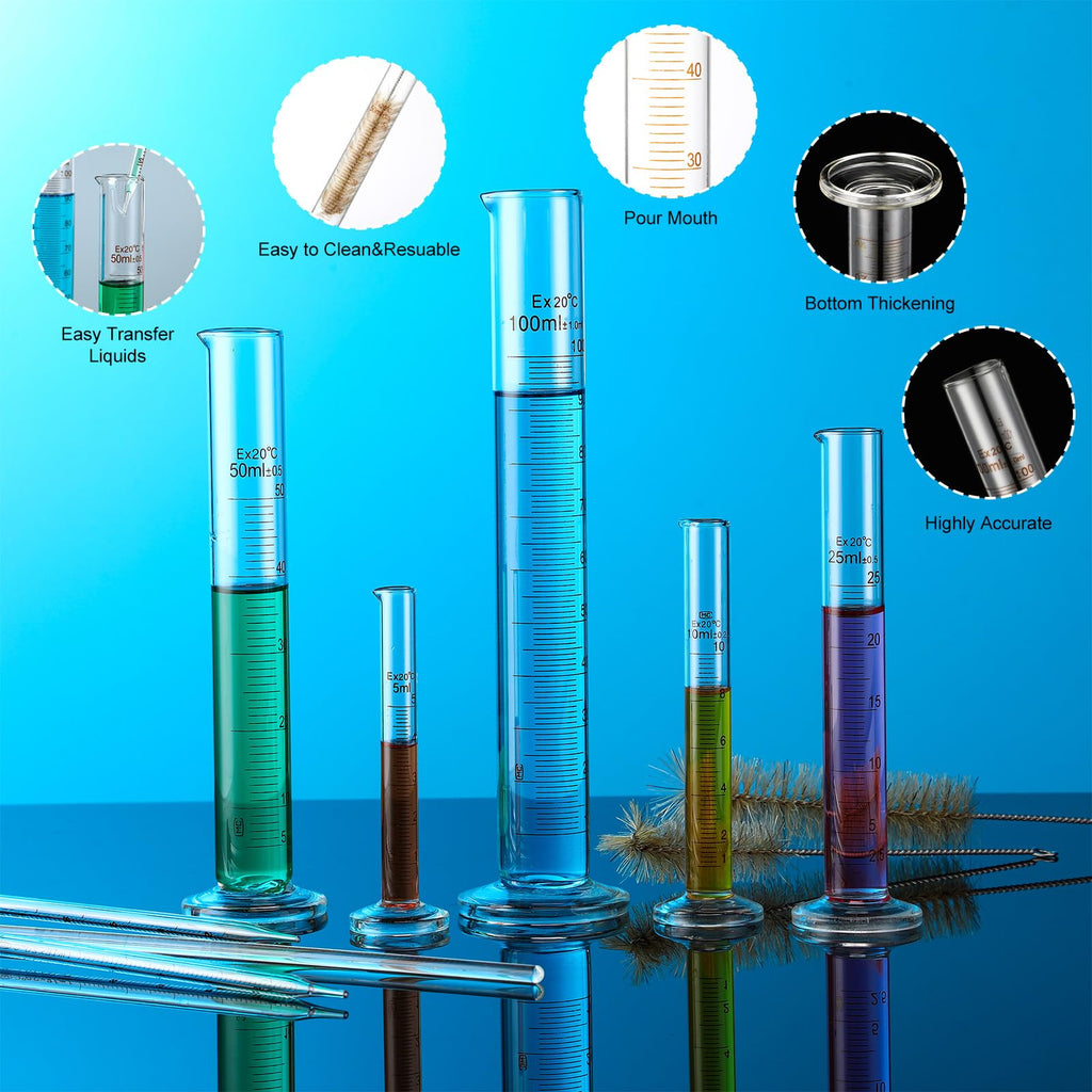 Jetec 10 Pcs Thick Glass Graduated Cylinder Set 5-100ml